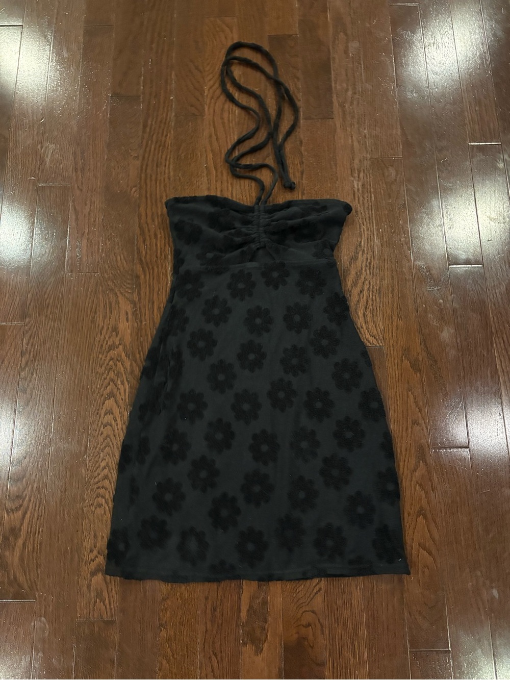 American Eagle Black Floral Halter Mini Dress